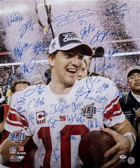New York Giants Team Signed SuperBowl XLII Poster of Eli Manning With Manning, Coughlin & Burress (PSA/DNA)